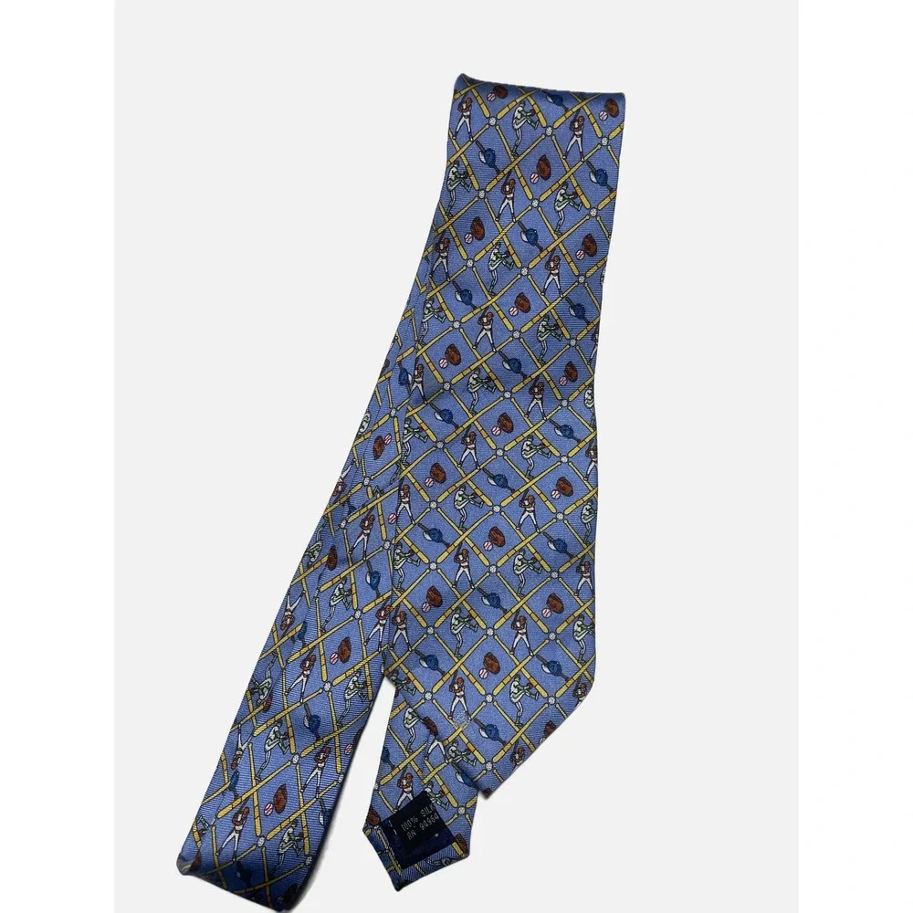 Talbots Kids‎ Necktie Boys OS Blue Baseball Silk Novelty Sporty Preppy Accessory